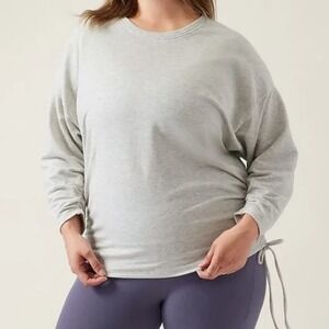 Athleta Lombard Ruched Long Sleeve Crewneck Pullover Sweatshirt Heather Gray 1X